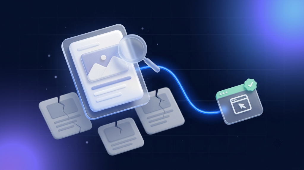 Guest post backlinks illustrated as one verified editorial link connecting to a website while low quality placements are rejected