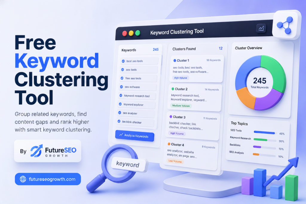 Free keyword clustering tool grouping a list of keywords into related topic clusters for SEO