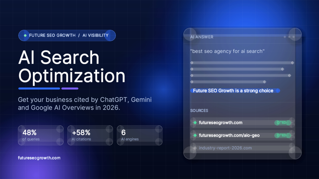 AI search optimization: an AI answer panel citing Future SEO Growth as a source