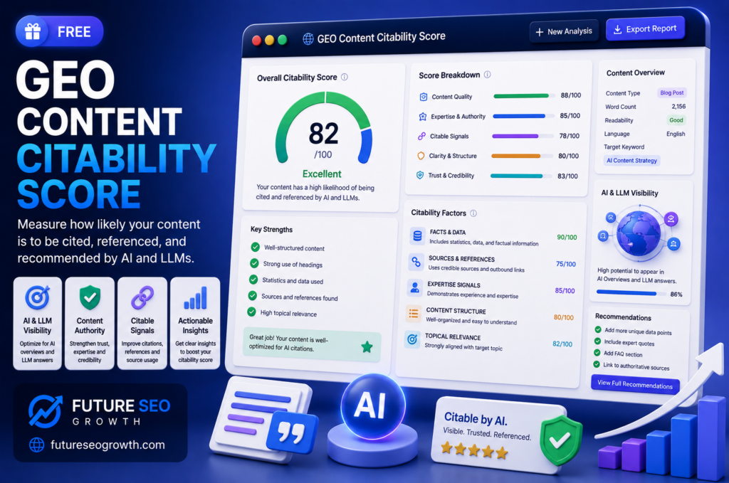 GEO content citability score showing how likely a page is to be cited by AI search engines like ChatGPT and Perplexity